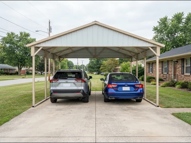 Toyota RAV4 and Honda Accord parked side by side under a vertical roof double carport